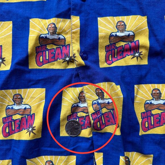 2001 Mr. Clean Shirt Mens M SS up Hawaiian Shirt Button Down GUC - Picture 6 of 9